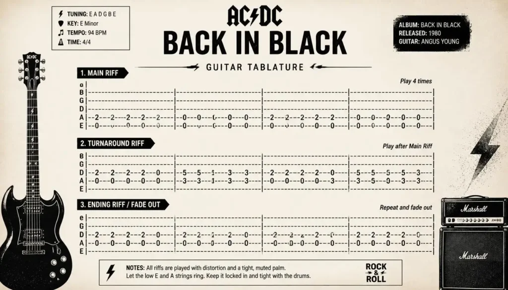 ac dc back in black how to play on guitar