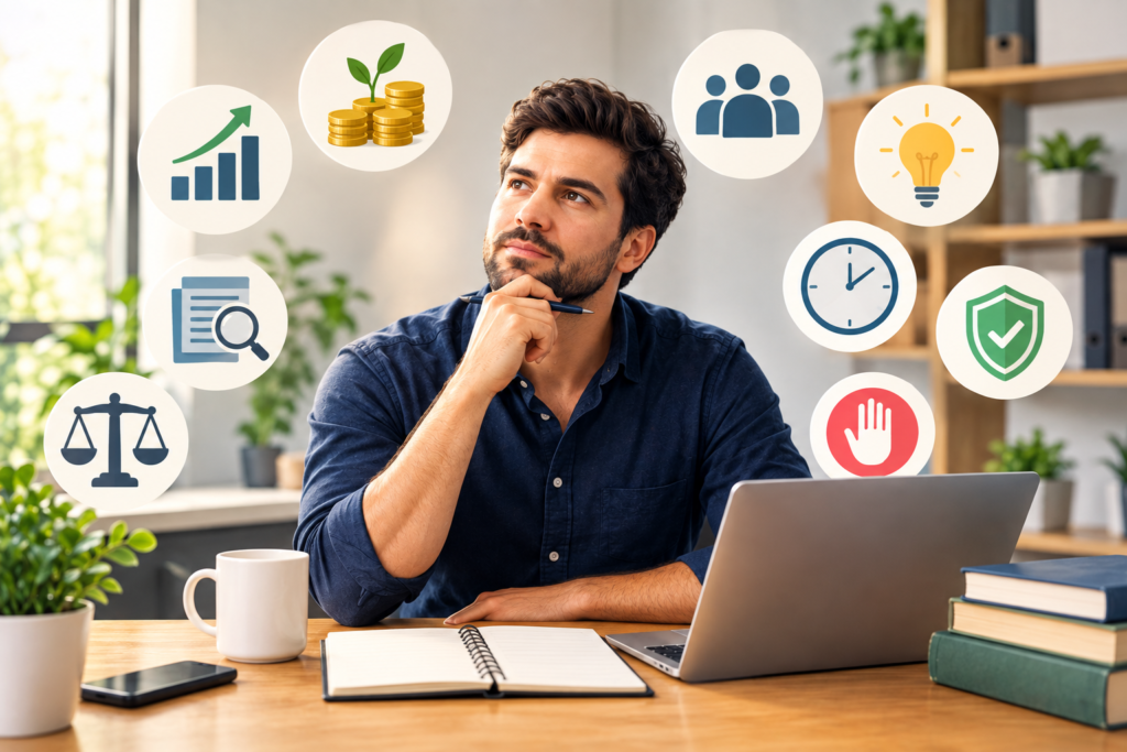 Business owner reviewing financial decisions before investing more money